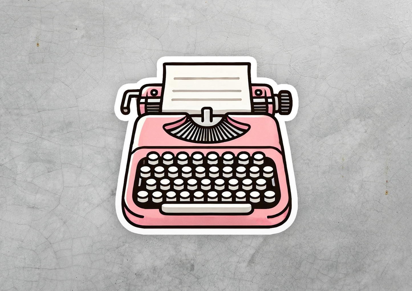 a sticker of a pink typewriter