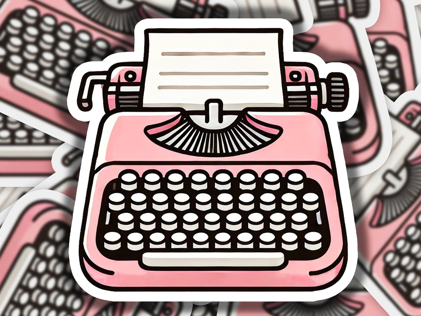 a pile of pink and black typewriter stickers