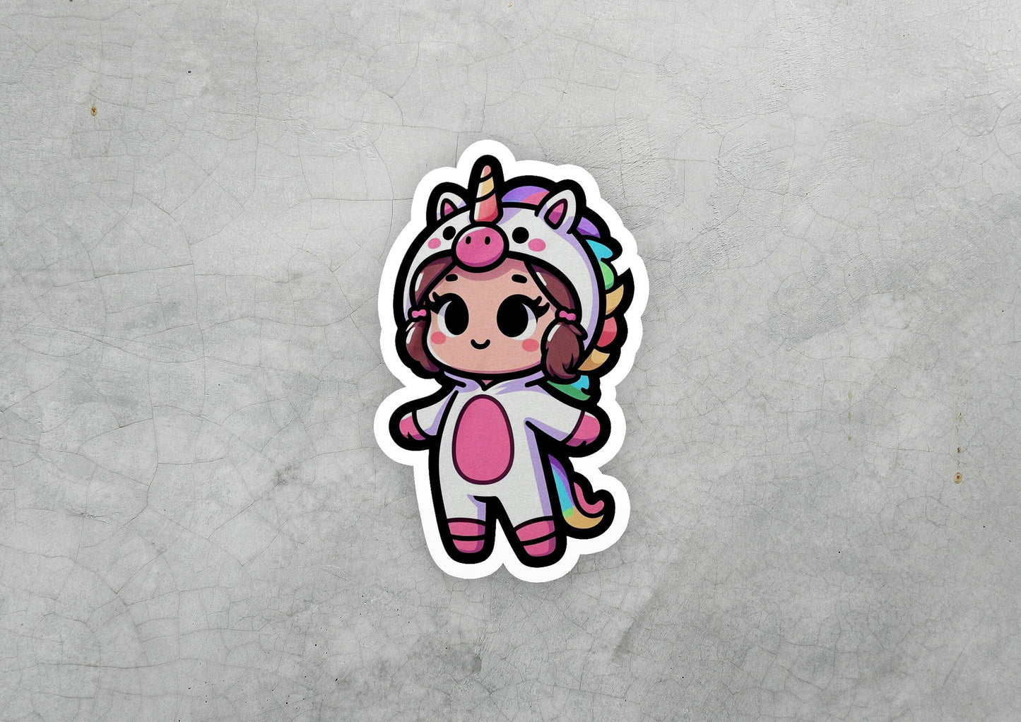 a sticker of a pink unicorn with a unicorn horn