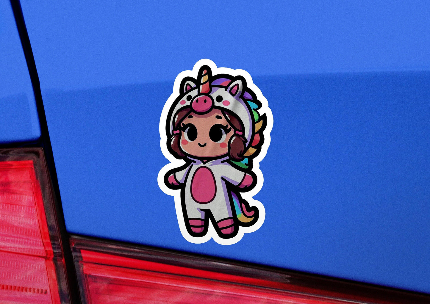a sticker of a little girl with a unicorn on her head