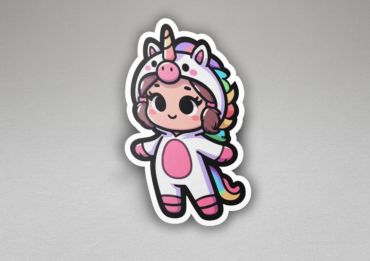 a sticker of a little girl with a unicorn outfit