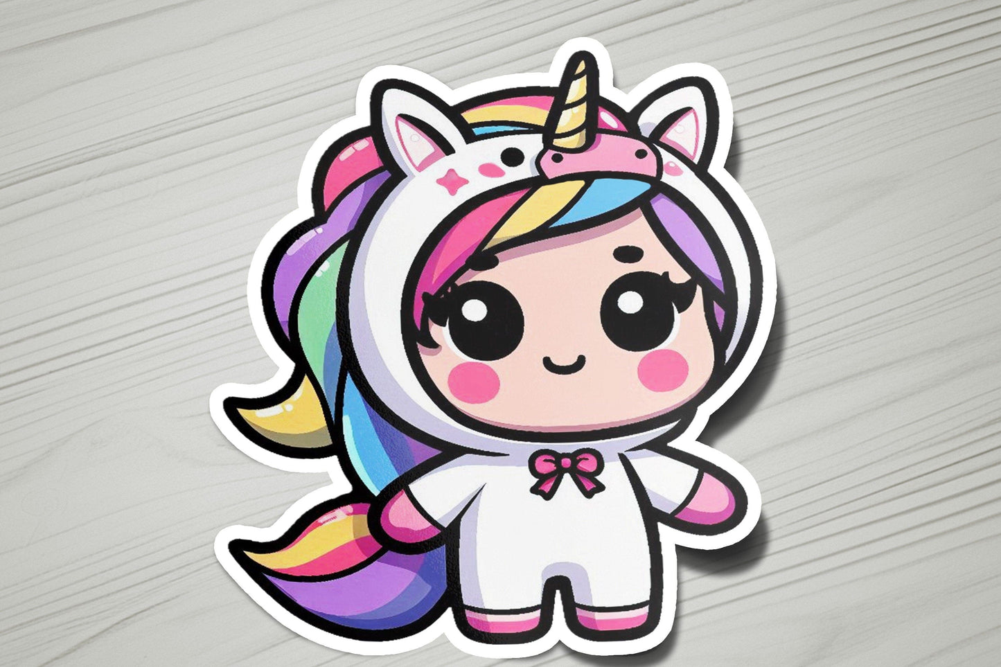 a sticker of a unicorn with a rainbow mane