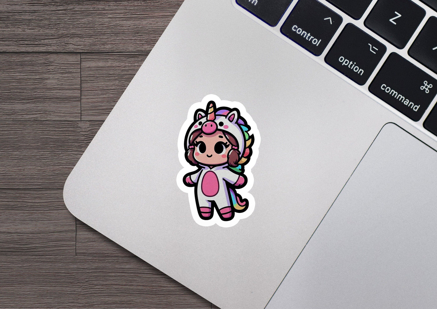a sticker of a little girl with a unicorn on her head