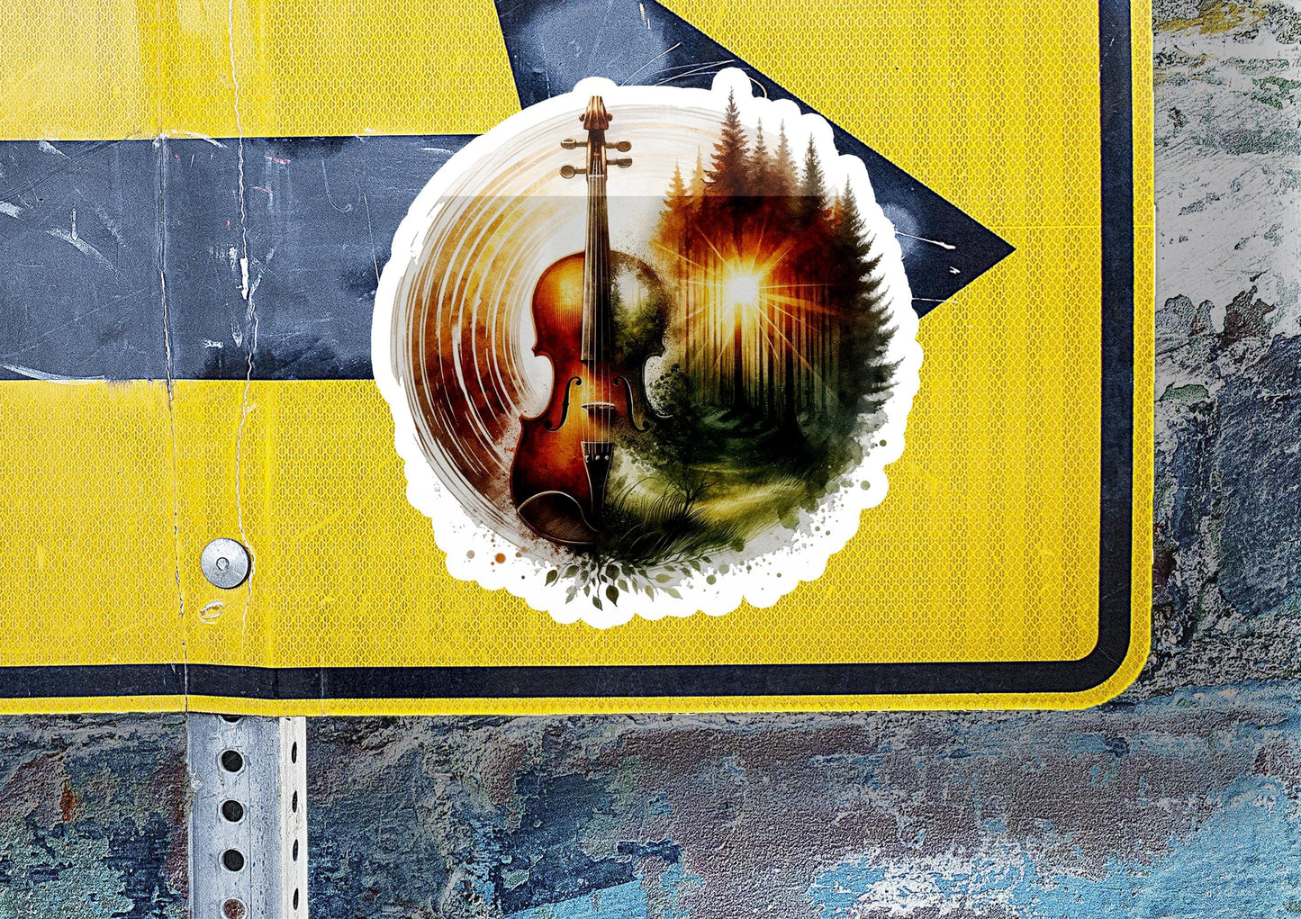 a yellow street sign with a picture of a violin player