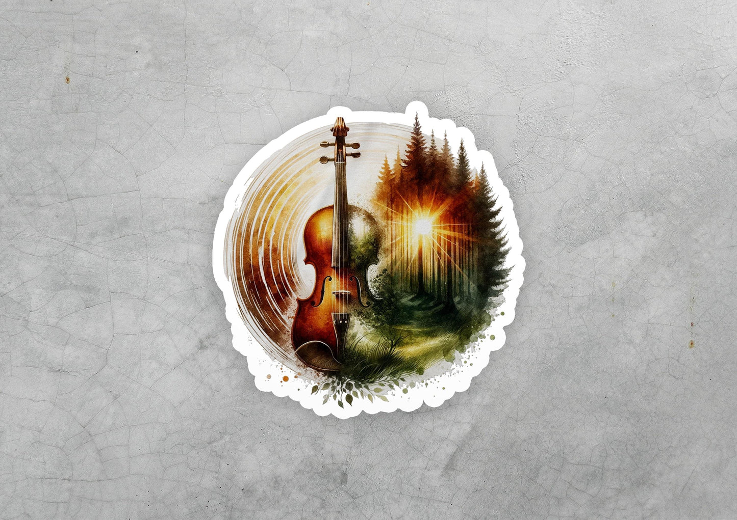 a picture of a violin in the woods