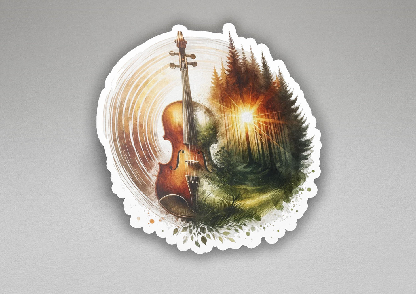 a picture of a violin in a forest