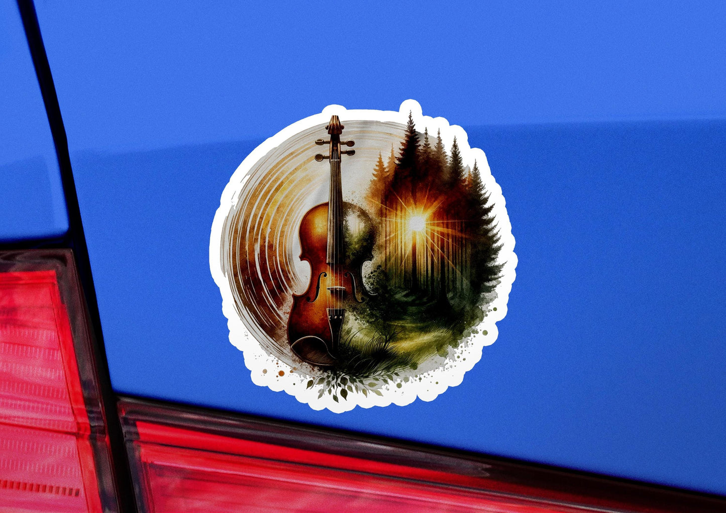 a car with a sticker of a violin on it