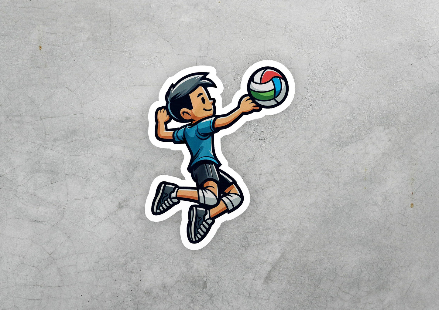 a sticker of a boy playing with a ball