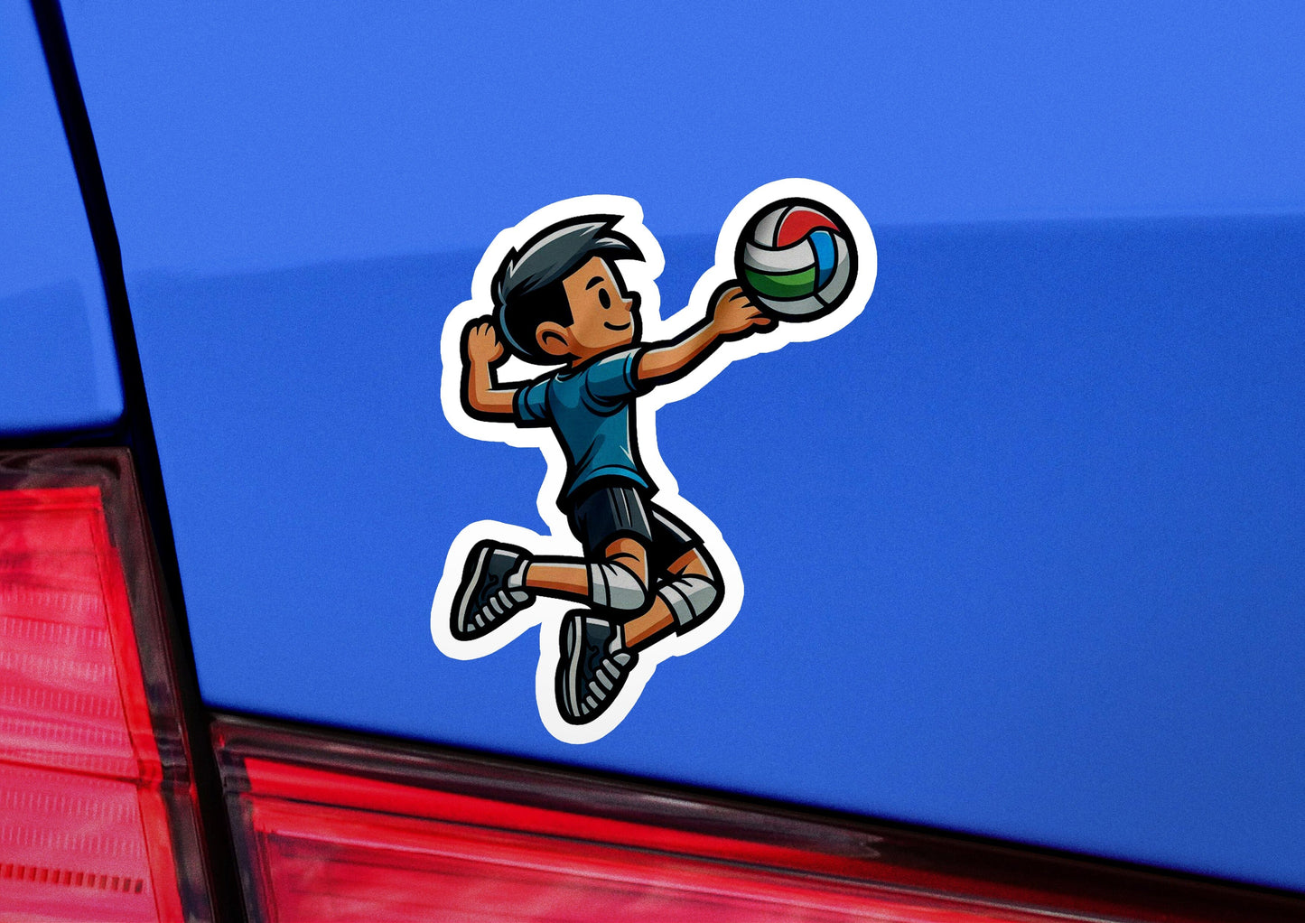 a sticker of a boy playing with a ball