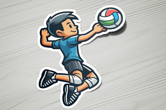 a sticker of a boy playing volleyball