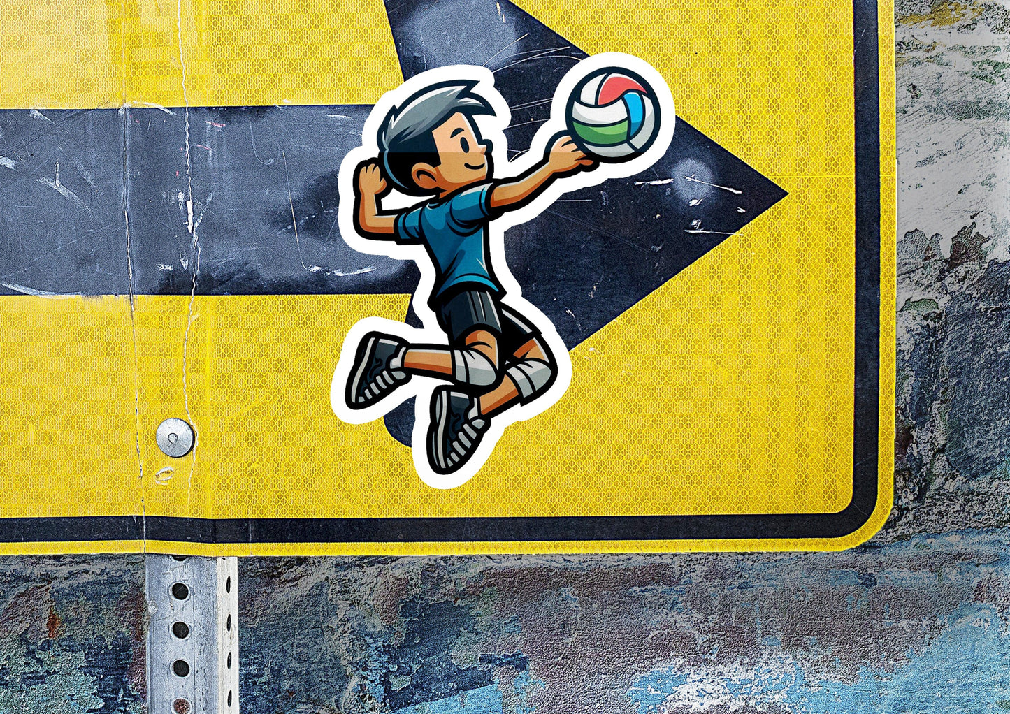 a sticker of a boy playing with a ball