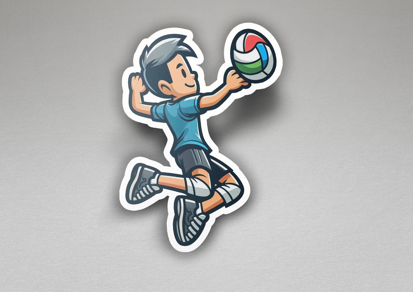 a sticker of a boy playing with a ball