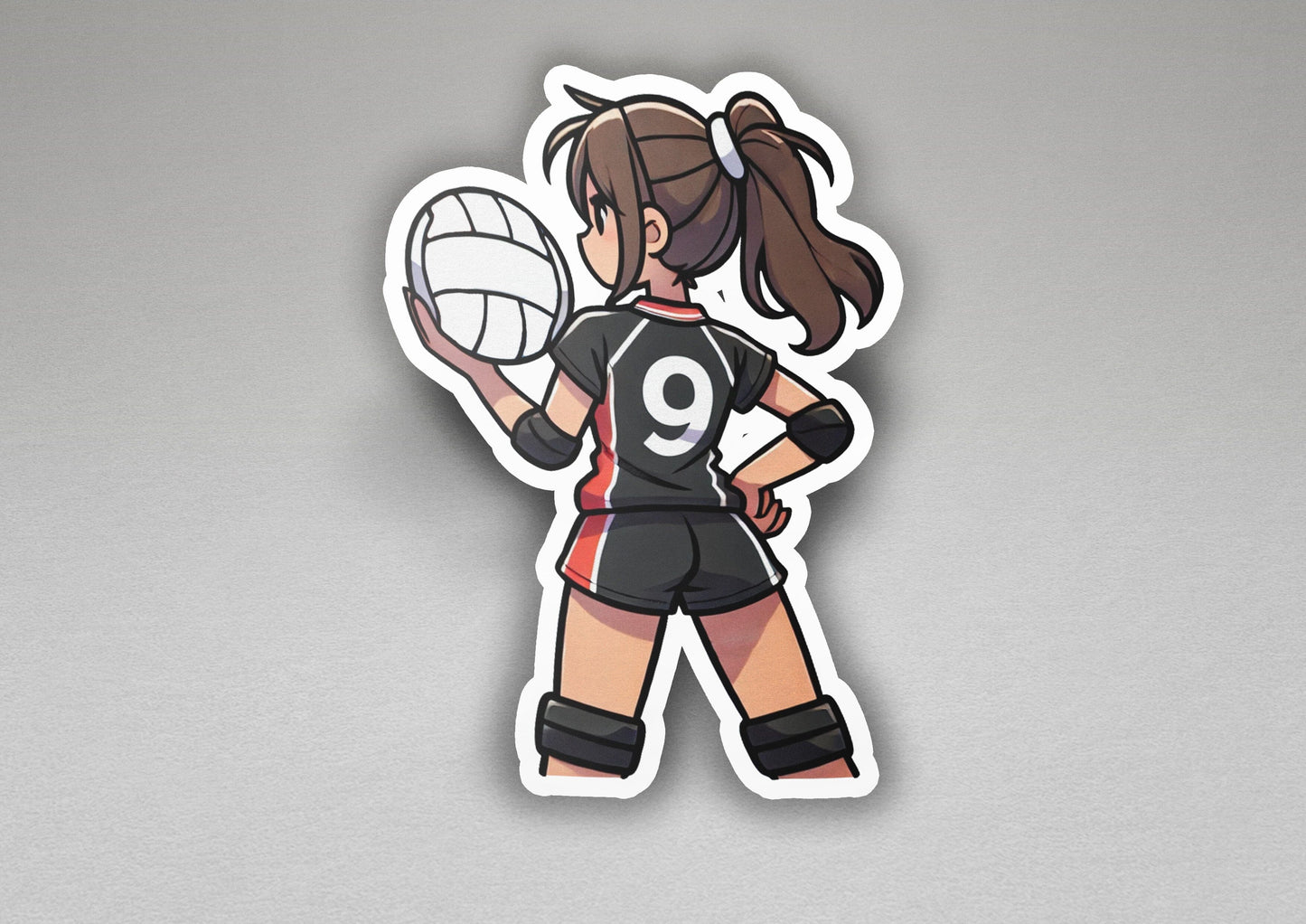 a sticker of a girl holding a volleyball ball