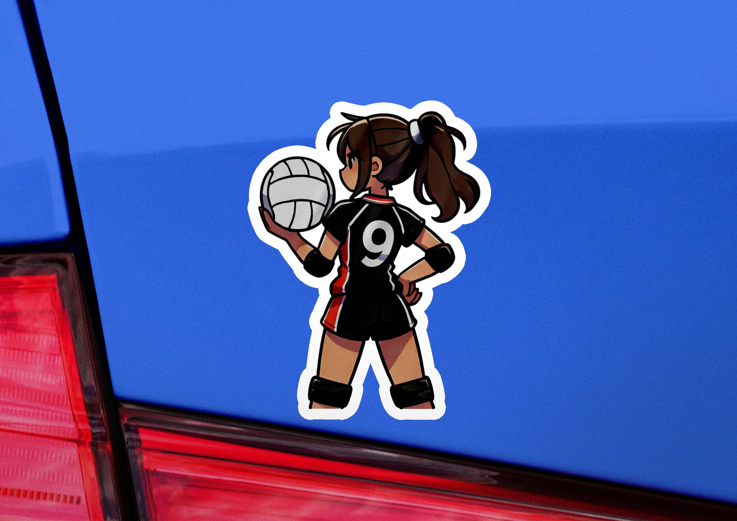 a sticker of a girl holding a volleyball ball