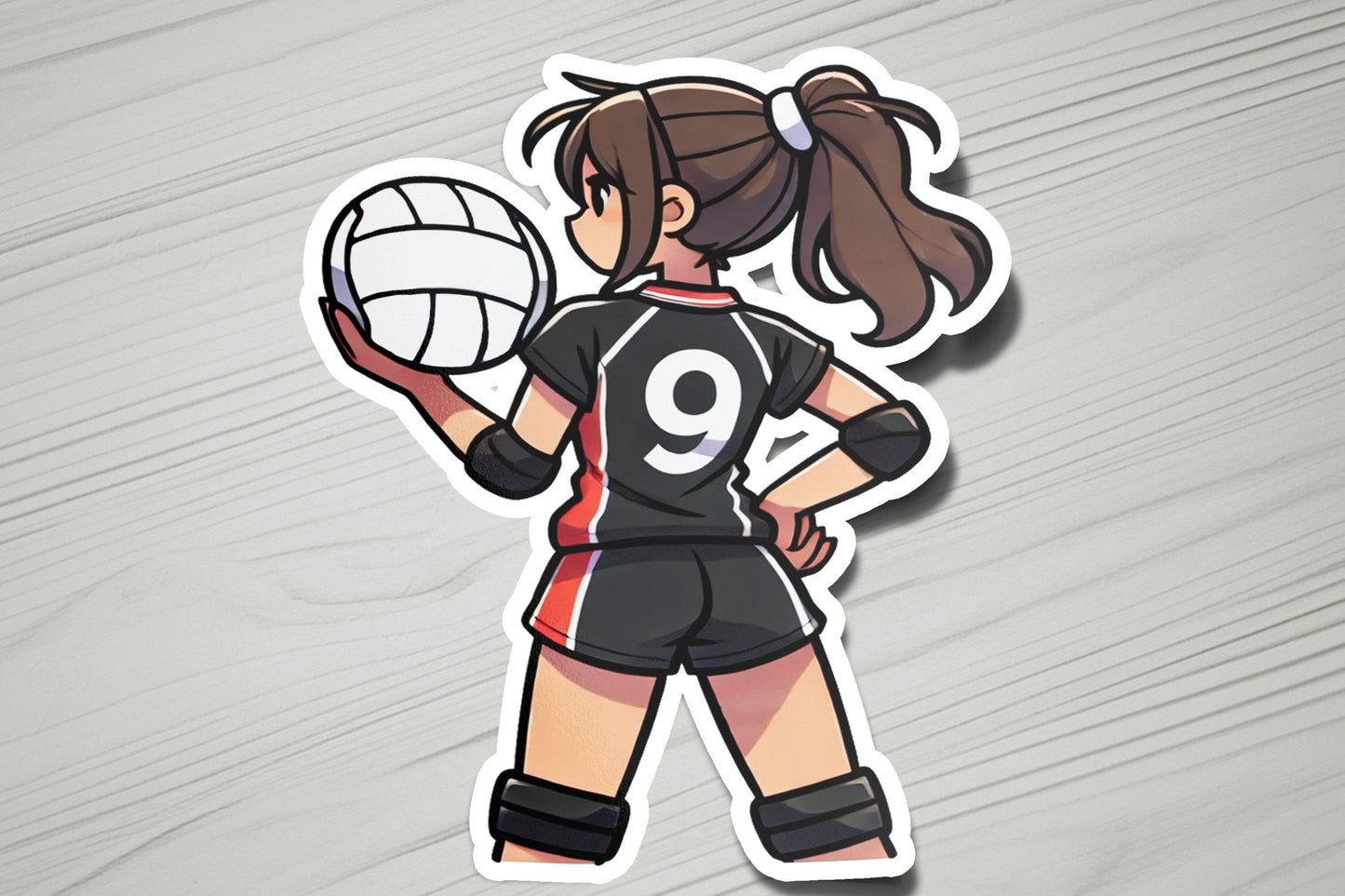 a sticker of a girl holding a volleyball ball