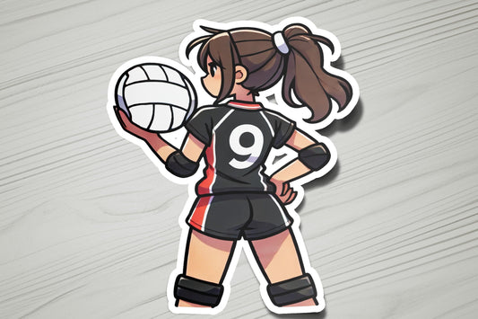 a sticker of a girl holding a volleyball ball