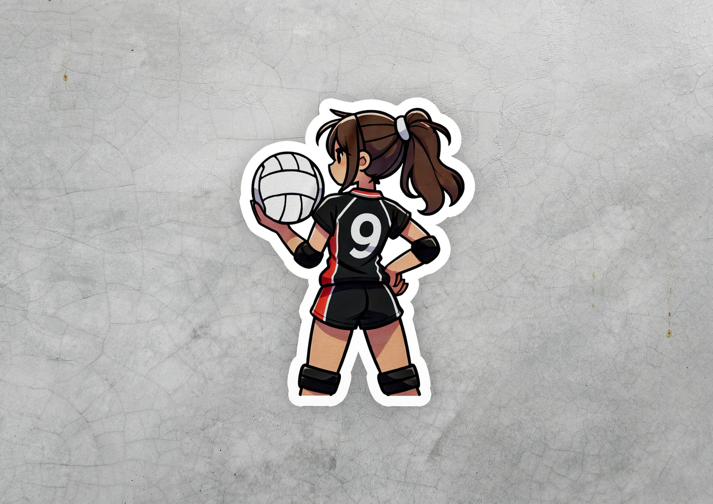 a sticker of a girl holding a volleyball ball