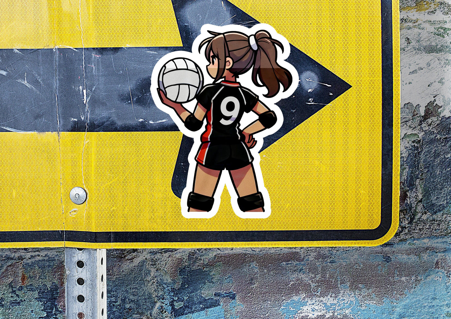 a sticker of a girl holding a volleyball ball