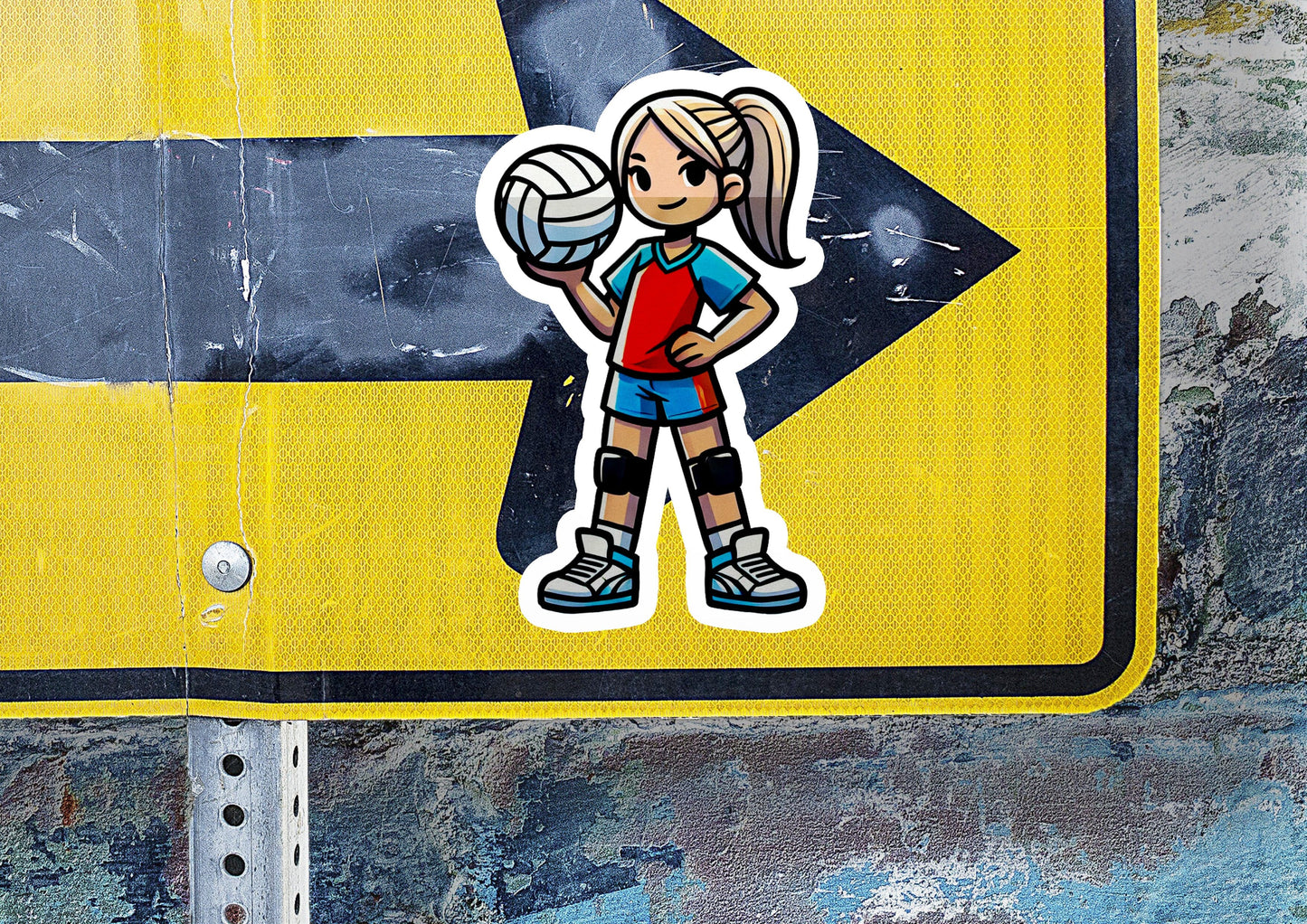 a sticker of a girl holding a volleyball ball