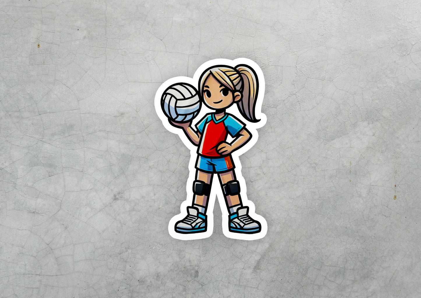 a sticker of a girl holding a volleyball ball