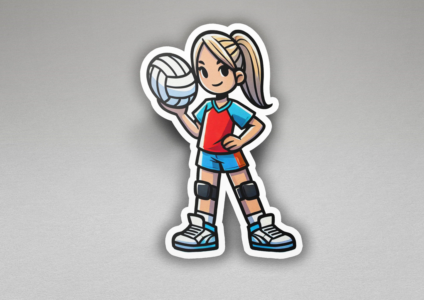 a sticker of a girl holding a volleyball ball
