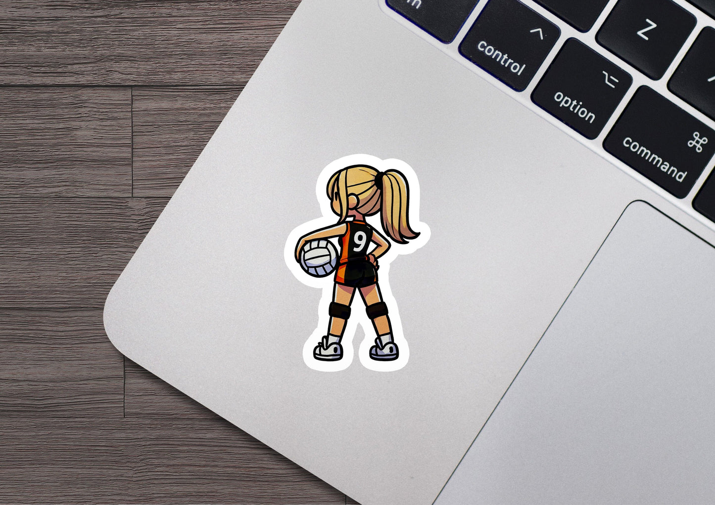 a sticker of a girl holding a volleyball ball