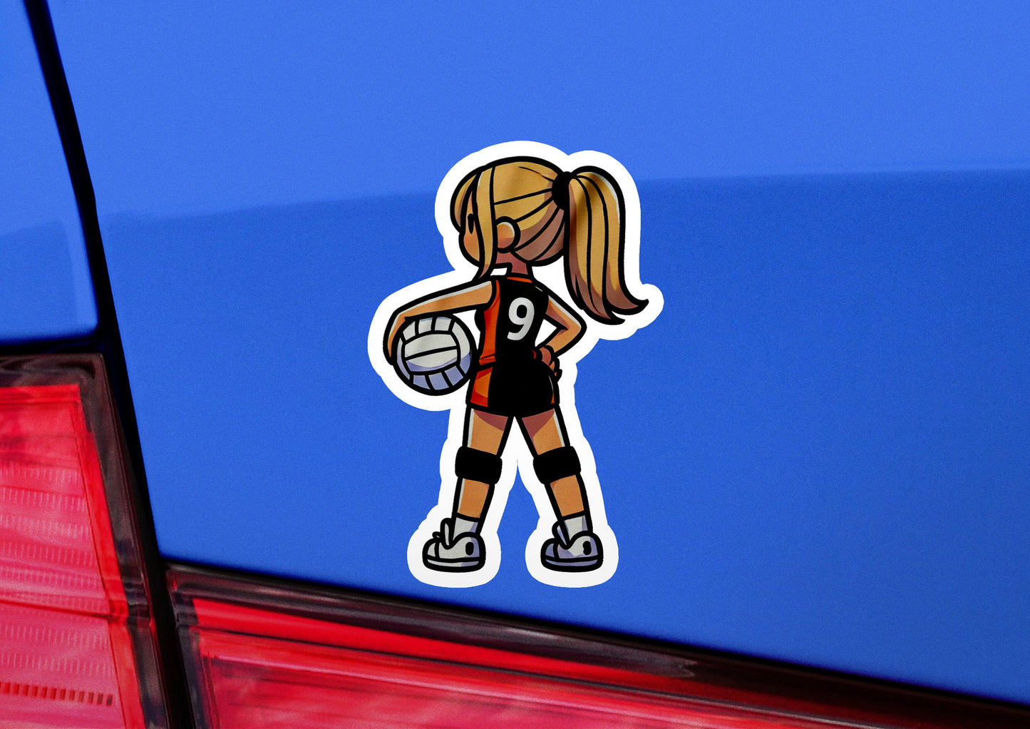 a sticker of a girl holding a volleyball ball