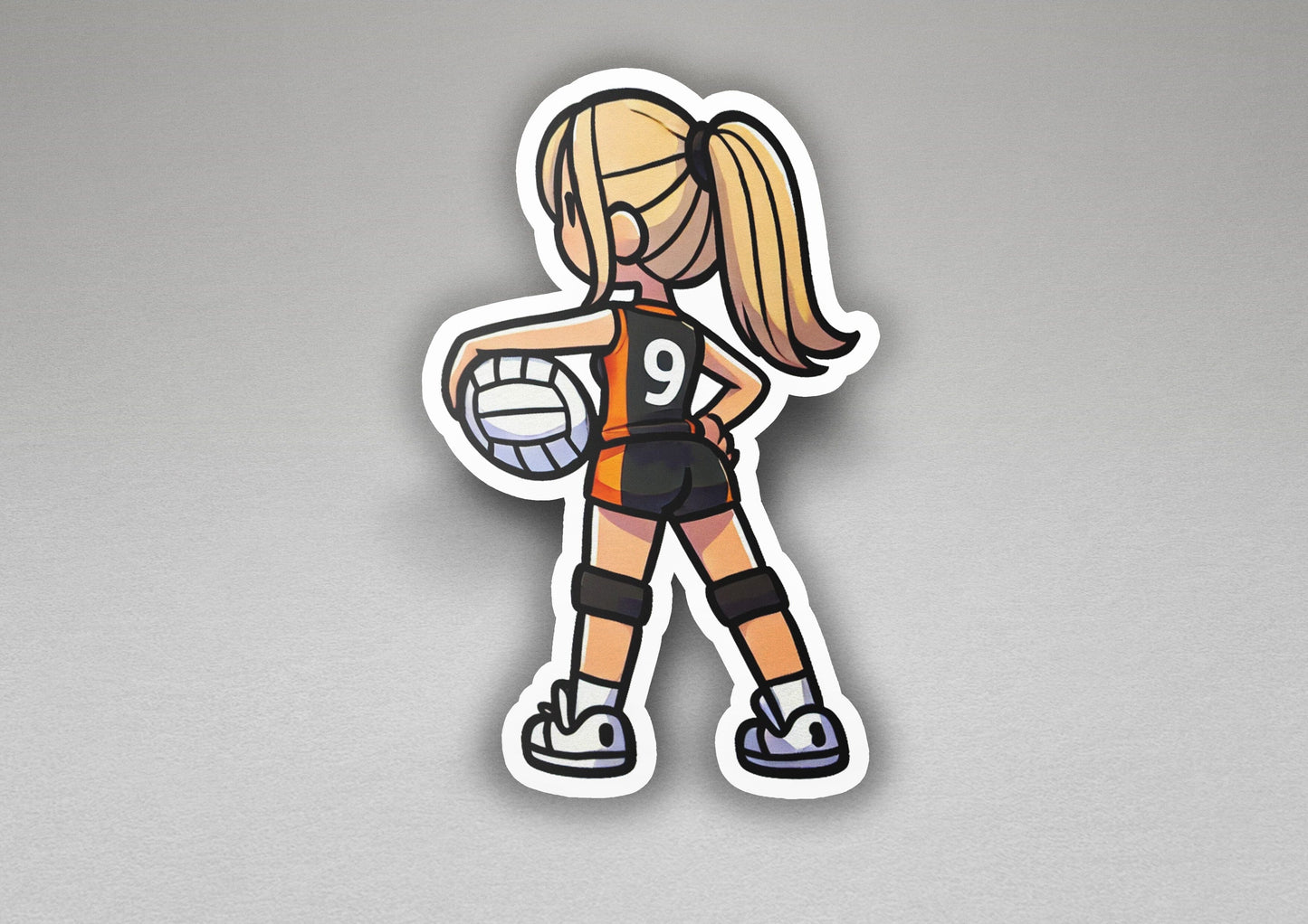 a sticker of a girl holding a volleyball ball