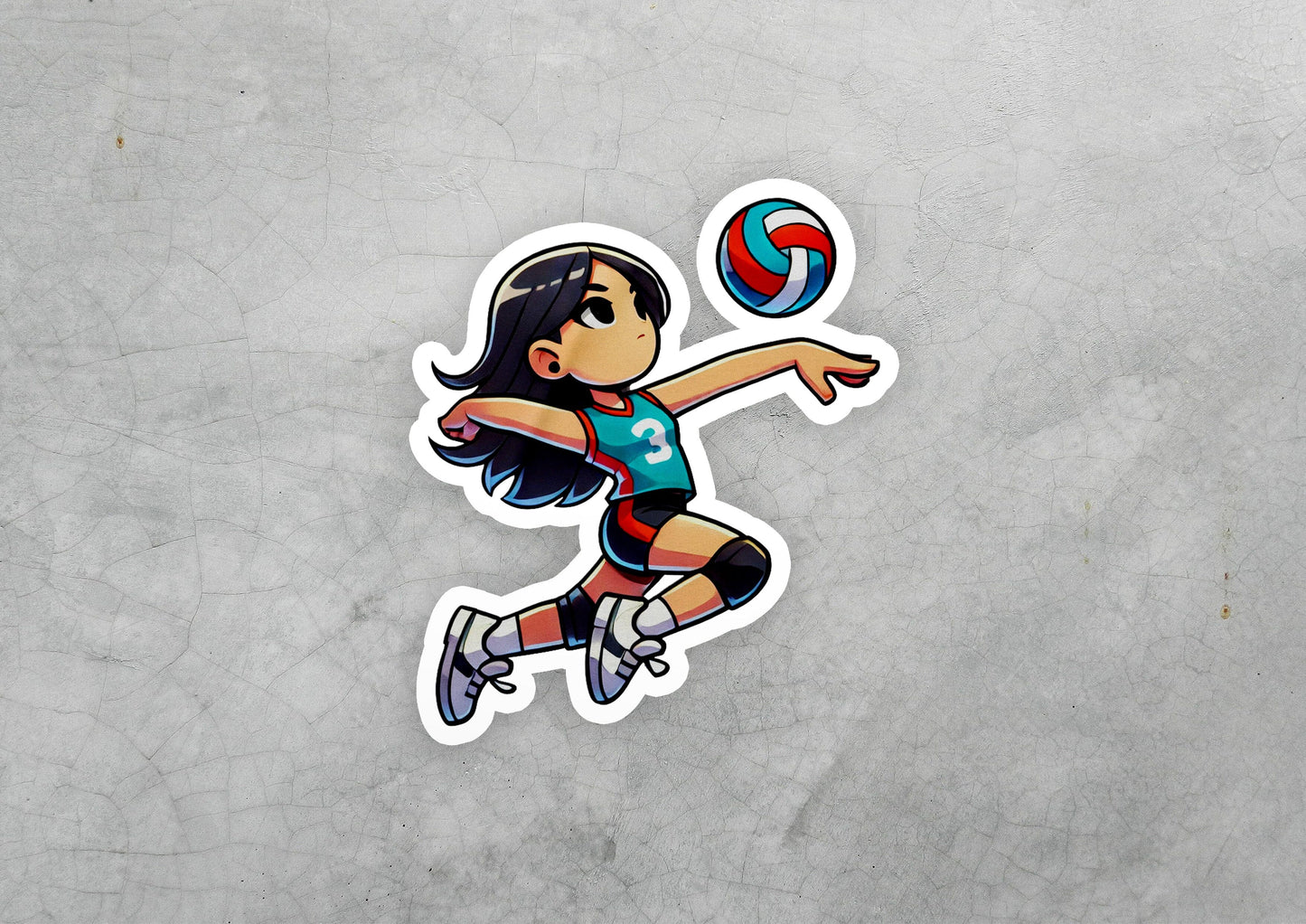 a sticker of a girl playing volleyball