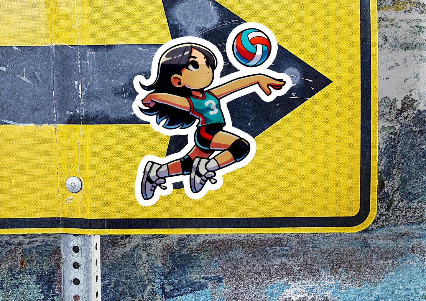 a sticker of a girl kicking a soccer ball
