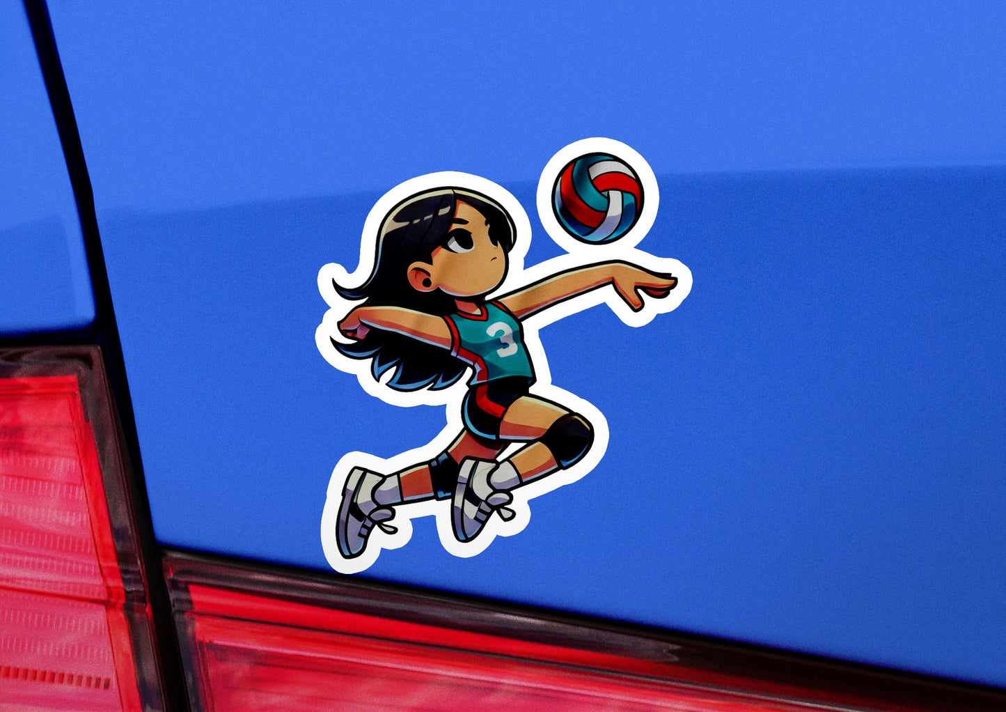 a sticker of a girl kicking a soccer ball