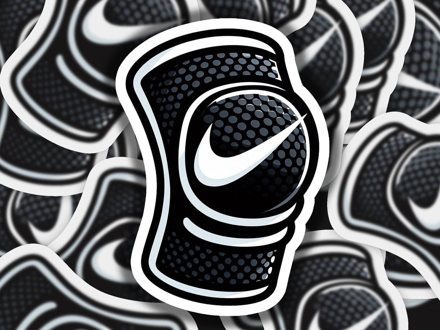 a black and white sticker with a nike logo on it