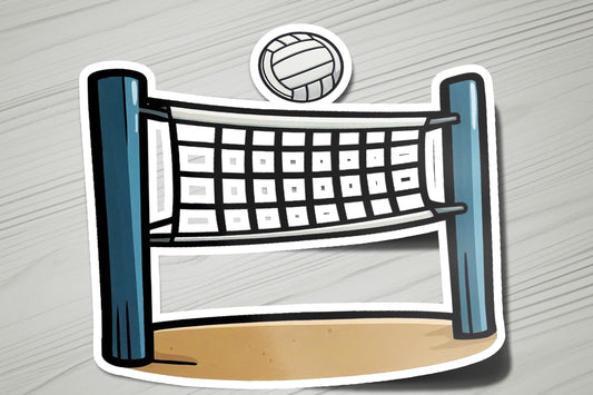 a sticker of a volleyball net with a ball on top of it