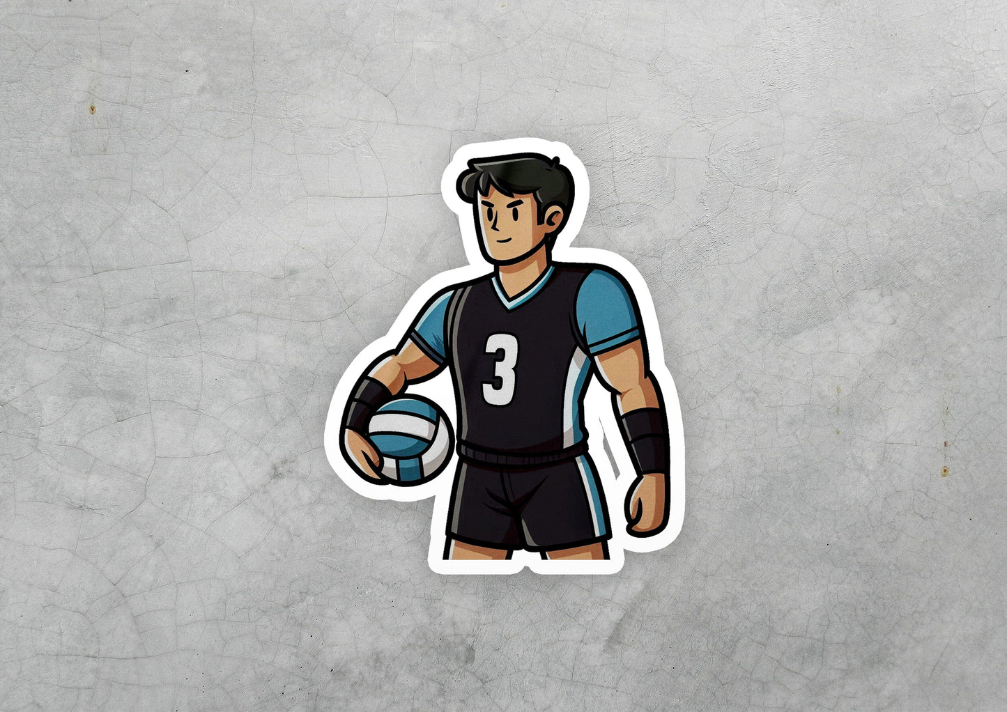 a sticker of a man holding a ball