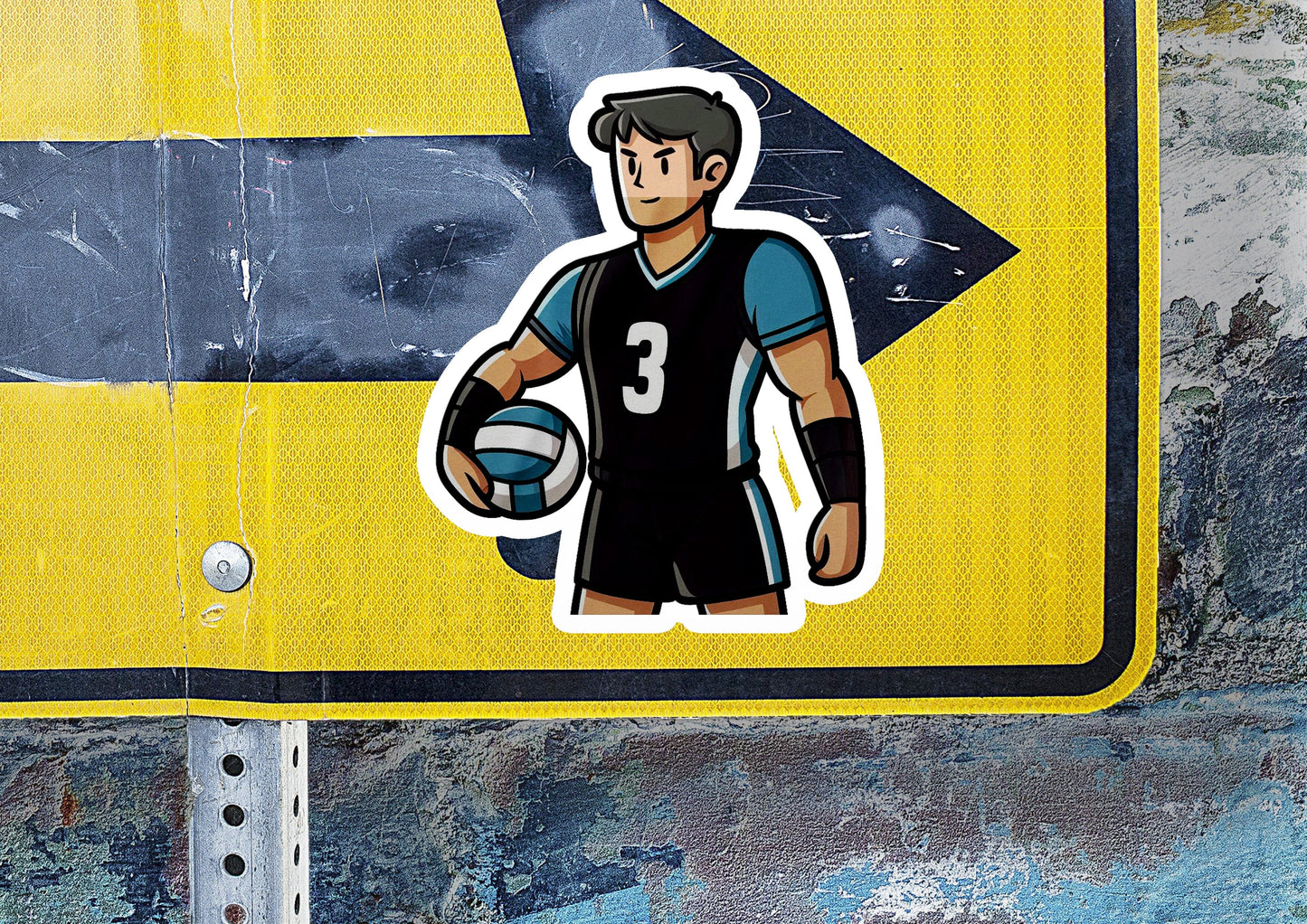 a sticker of a man holding a ball