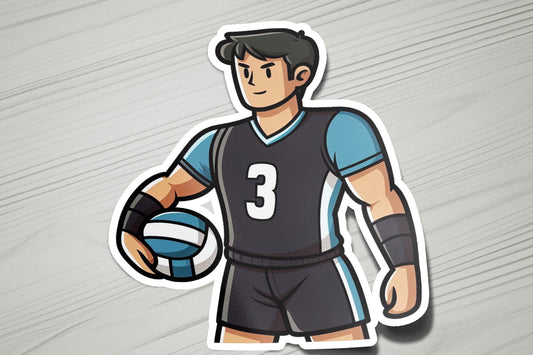 a sticker of a male volleyball player holding a ball