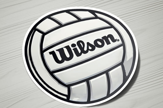 a white and black sticker with the word wilson on it