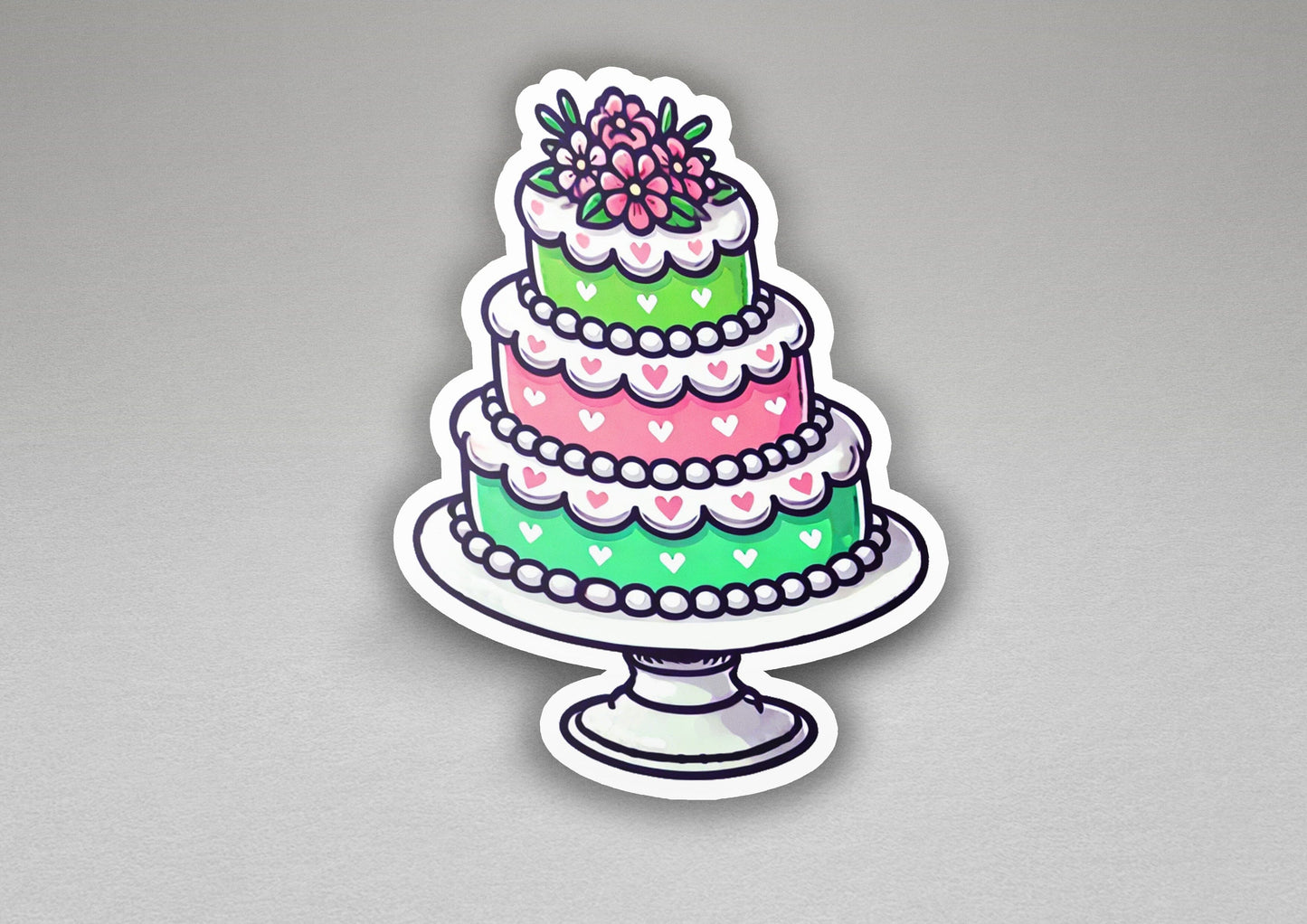 a sticker of a multi - layered cake with a flower on top