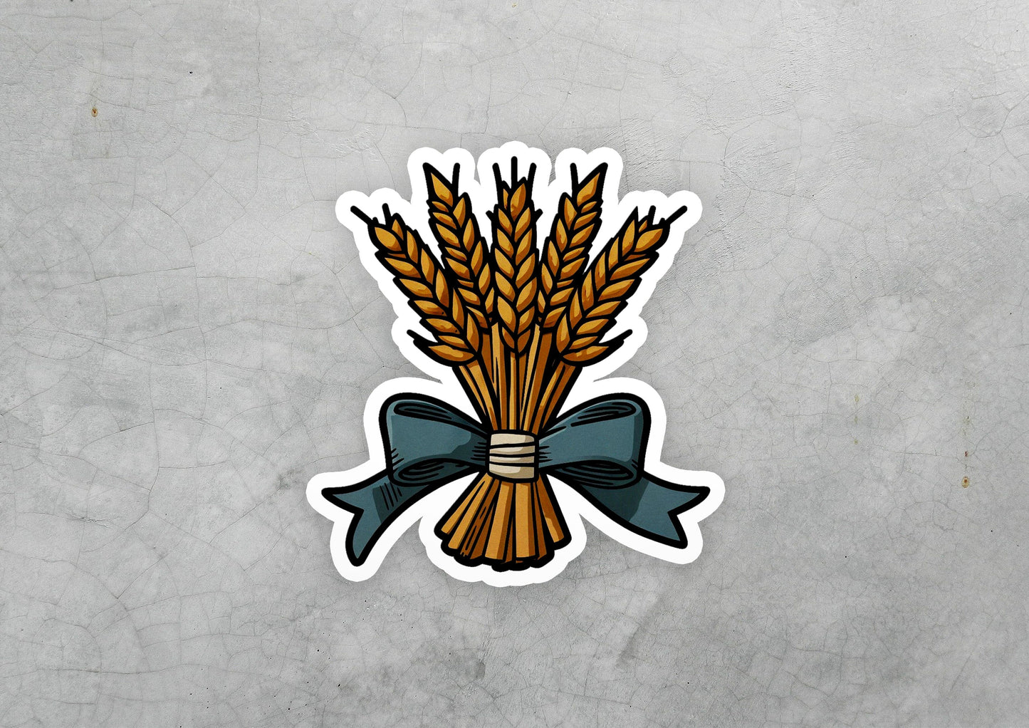 a sticker of a bunch of wheat with a bow