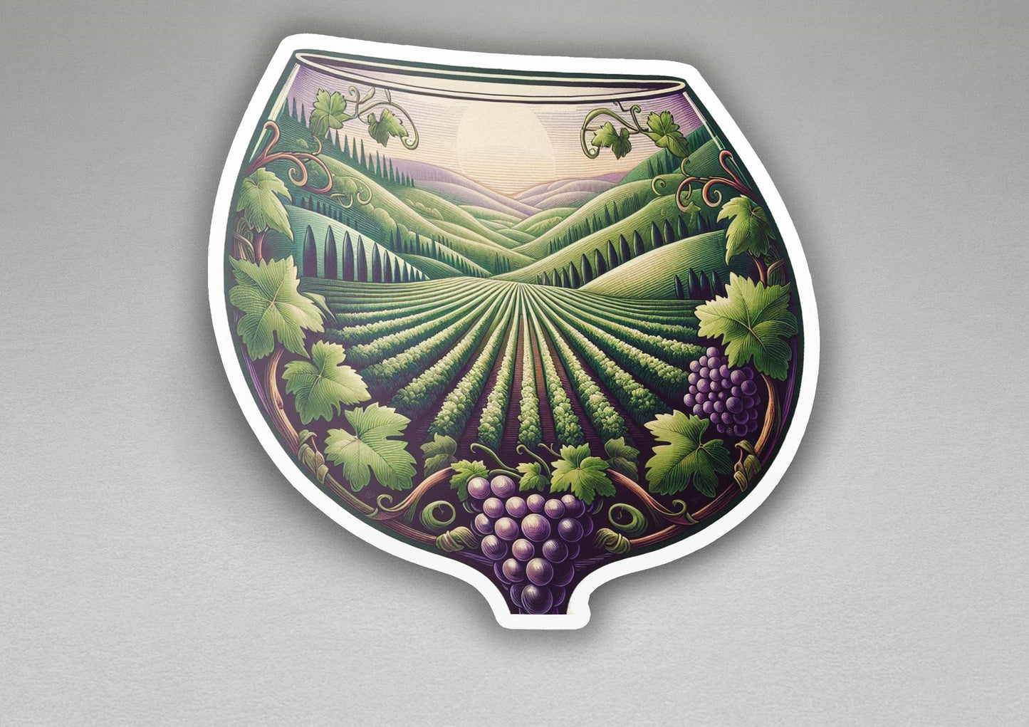 a painting of a wine glass with grapes on it