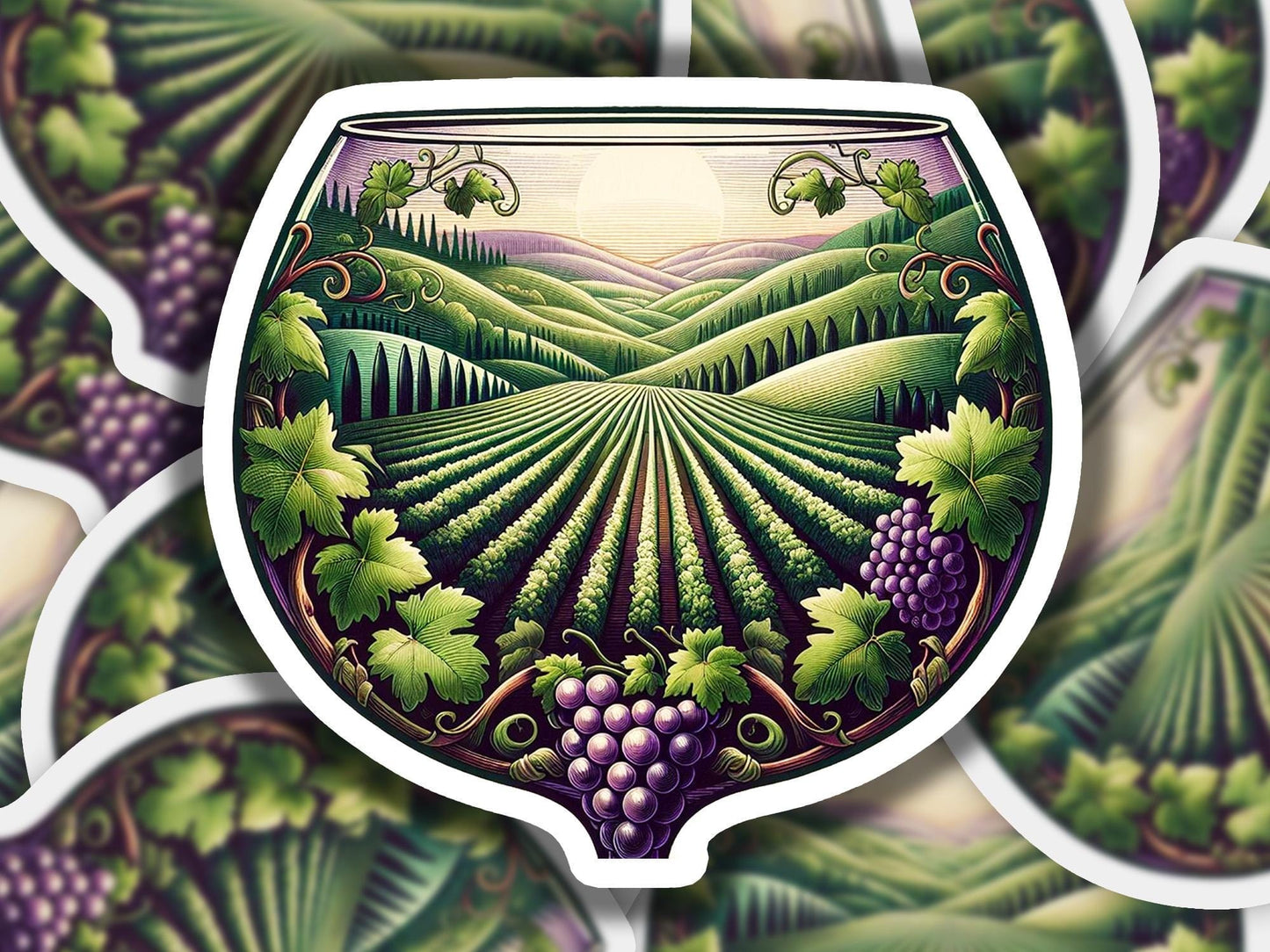 a picture of a wine glass with grapes on it