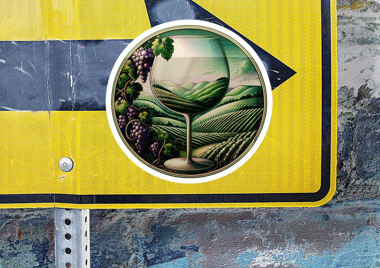 a yellow sign with a picture of a wine glass on it