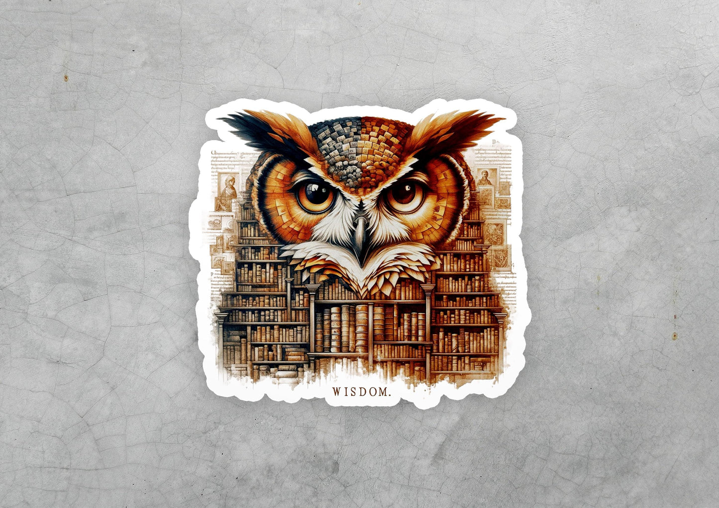 a sticker of an owl reading a book