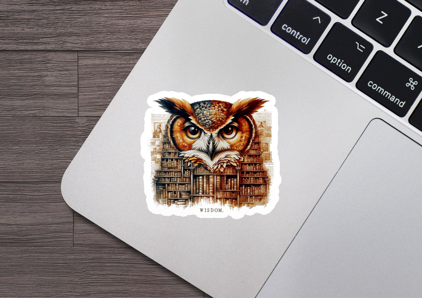 an owl sticker on a laptop keyboard