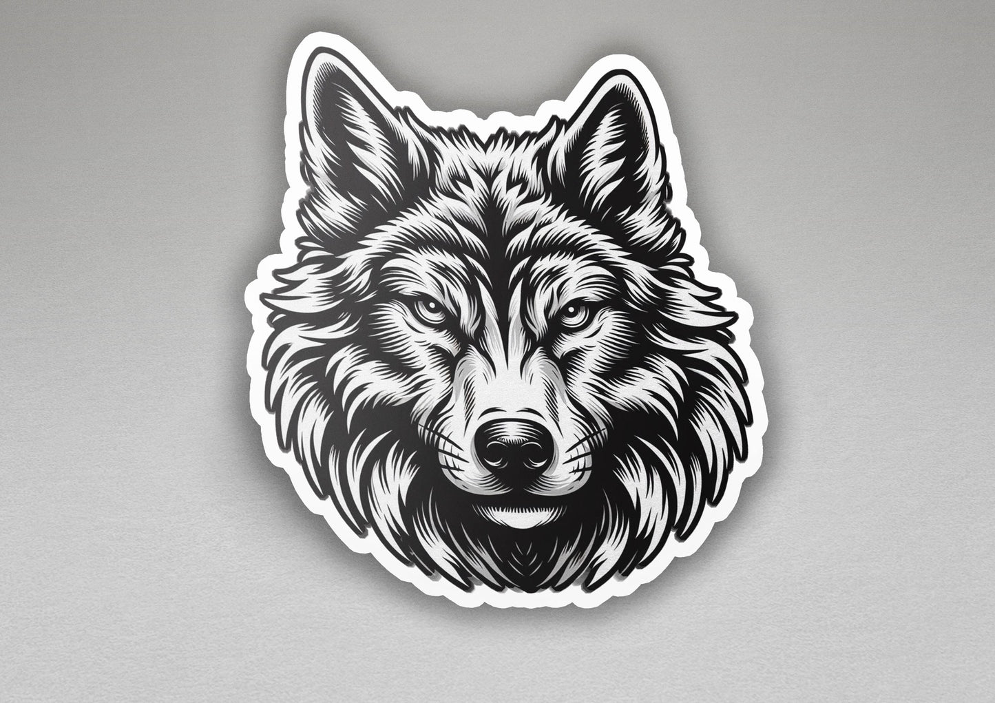 a black and white picture of a wolf's head