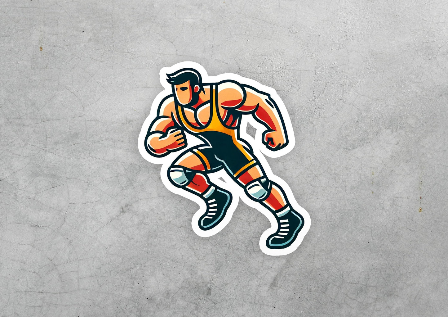 a sticker of a man in a wrestling stance