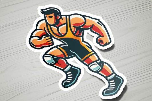 a sticker of a man in a wrestling stance