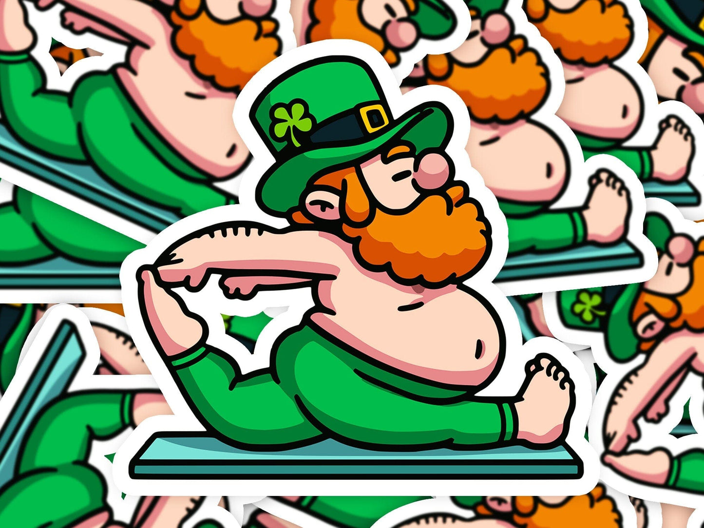 Yoga Leprechaun St. Patricks Day Vinyl Sticker | Dishwasher Safe & Durable | Custom Sizes | Fast Shipping | Made in USA Fiesta Doodle waterproof vinyl sticker. dishwasher safe outdoor sticker.