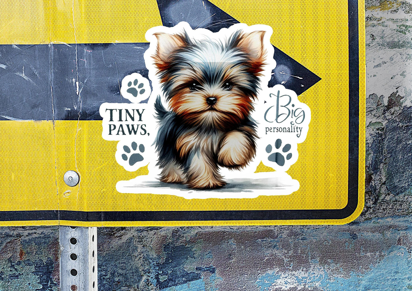 a sticker of a dog on a street sign