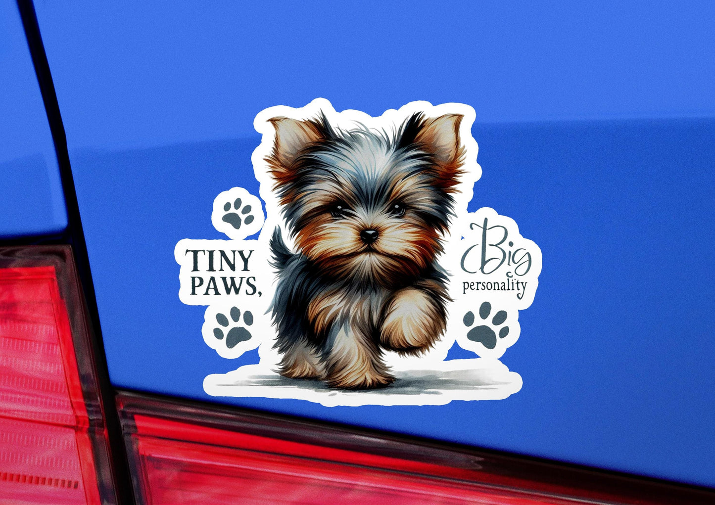 a dog sticker on the back of a car